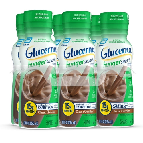 Glucerna Hunger Smart Shake, Diabetic Drink to Support Blood Sugar Management, 15g Protein, 180 Calories, Classic Chocolate, 10-fl-oz Bottle, 6 Count