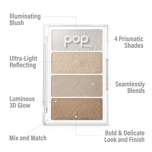 POP Beauty PRISMATIC POP PALETTE | BETTER BARE - Ultra Light Reflecting Blush Palette, Seamlessly Blends onto Skin for an Ethereal Finish, 4 Shade Skin Illuminator for 3D Glow | 0.3 Oz