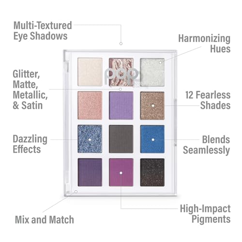POP Beauty LIGHTSHOW PALETTE | SLAY - Eyeshadow Palette, 12 Shades, Complementary Colours, Multi-Textured, Richly-Pigmented | Matte, Metallic, Satin, Glitter