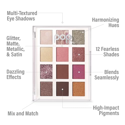 POP Beauty LIGHTSHOW PALETTE | PRETTY PUNK - Eyeshadow Palette, 12 Shades, Complementary Colours, Multi-Textured, Richly-Pigmented | Matte, Metallic, Satin, Glitter