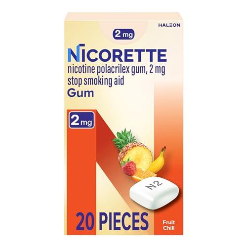 Nicorette 2 mg Nicotine Gum to Help Stop Smoking - Fruit Chill Flavored Stop Smoking Aid, 20 Count EXP 01/2025