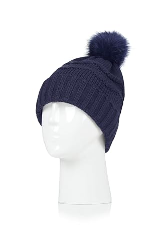 Heat Holders Women's Courtney Roll-Up Hat with Wispy Pom-Pom Navy/One Size