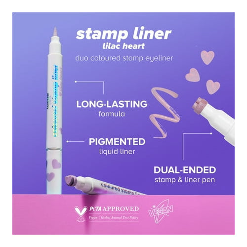 Lottie London Proud to Be Stamp Coloured Liner, Duo Coloured Stamp Eyeliner, Lilac Heart, 0.04 fl oz