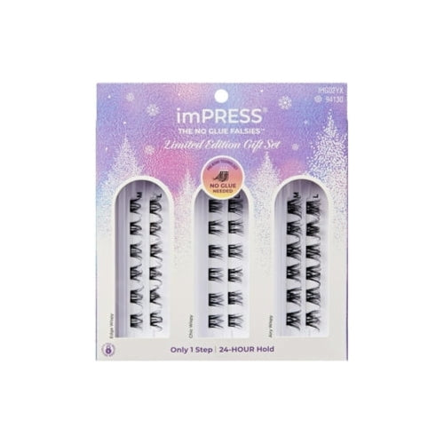 KISS Holiday Gift Set Self Adhesive Eyelashes, Wispy, 16 mm, 36 Lash Clusters