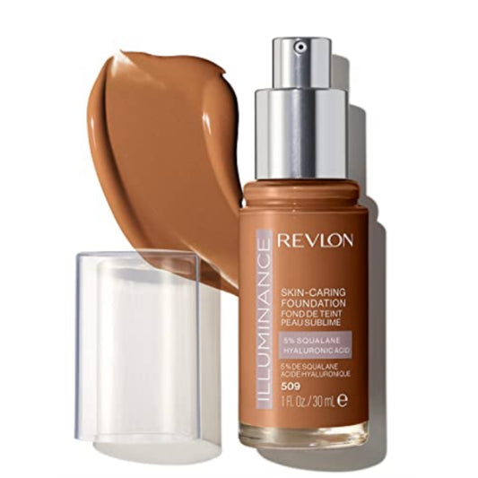 Revlon Illuminance Skin-Caring Liquid Foundation, Hyaluronic Acid, Hydrating and Nourishing Formula with Medium Coverage, 509 Sandalwood, 1 fl oz
