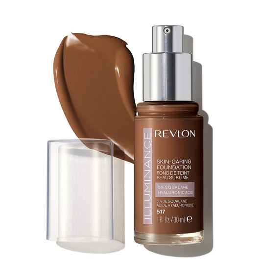 Revlon Illuminance Skin-Caring Liquid Foundation, Hyaluronic Acid, Hydrating and Nourishing Formula with Medium Coverage, 517 Amber, 1 fl oz