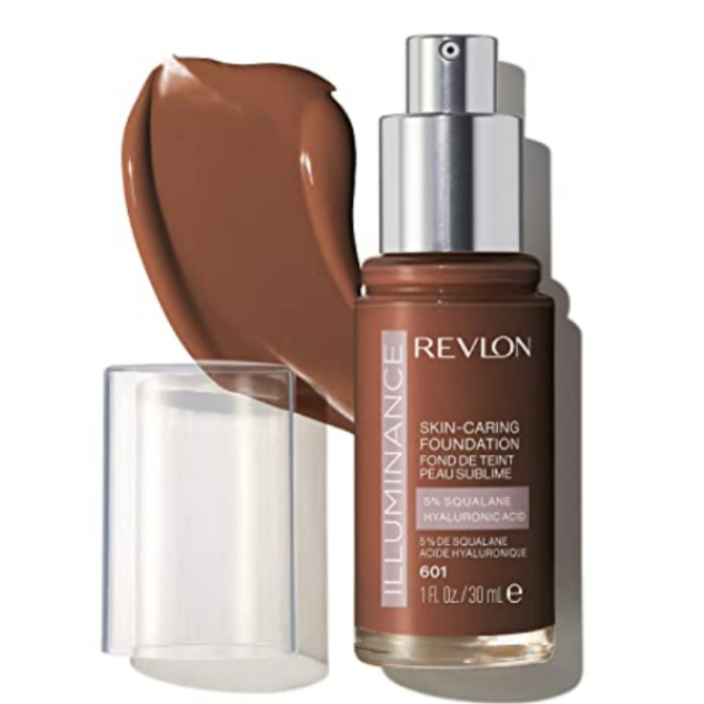 Revlon Illuminance Skin-Caring Liquid Foundation, Hyaluronic Acid, Hydrating and Nourishing Formula with Medium Coverage, 601 Soft Nutmeg, 1 fl oz