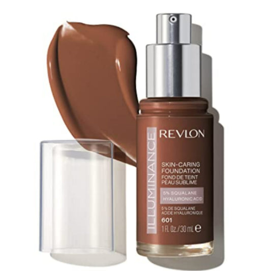Revlon Illuminance Skin-Caring Liquid Foundation, Hyaluronic Acid, Hydrating and Nourishing Formula with Medium Coverage, 601 Soft Nutmeg, 1 fl oz