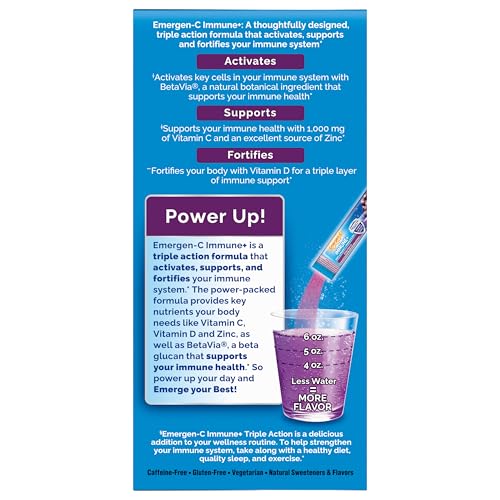 Emergen-C Immune+ Vitamin C 1000mg (18 Count, Elderberry) Dietary Supplement Fizzy Drink Mix Powder Packets