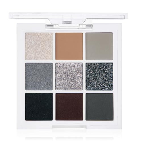Lottie London Lottie Palette in Soft Grunge, 9 shade compact eyeshadow palette in metallic grey and silver shades in a mix of creamy mattes and sparkling shimmers