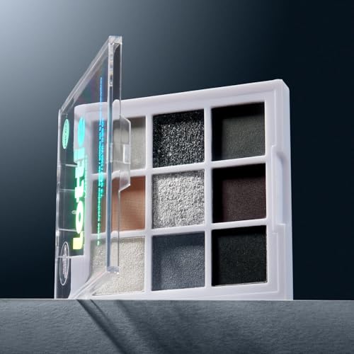 Lottie London Lottie Palette in Soft Grunge, 9 shade compact eyeshadow palette in metallic grey and silver shades in a mix of creamy mattes and sparkling shimmers