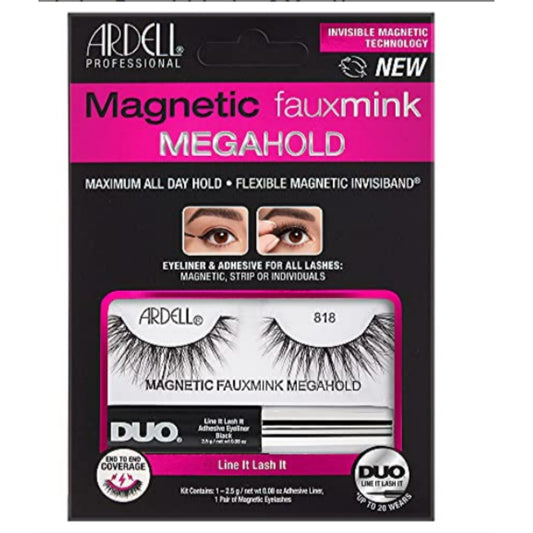 Ardell Magnetic Eyelashes Fauxmink Lashes & MegaHold Magnetic Liquid Eyeliner 818, 1 Pair
