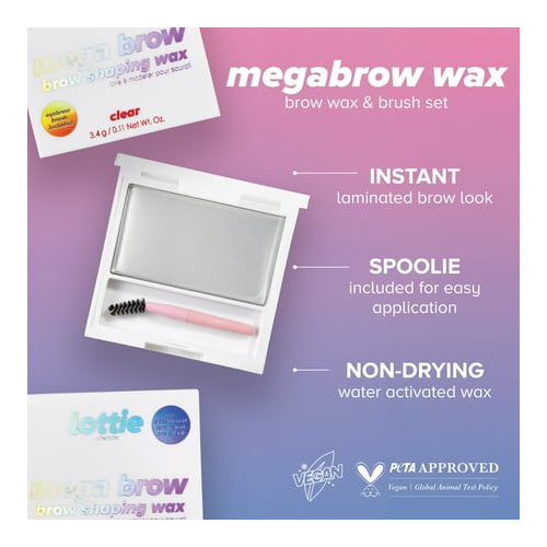Lottie London Mega Brow Enhancer, Brow Shaping Gel Wax & Brush Set, Clear, 0.11 oz