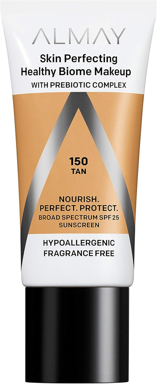 Almay Skin Perfecting Healthy Biome Foundation Makeup, SPF 25, 150 Tan, 1 fl oz
