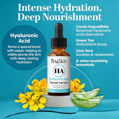TruSkin Hyaluronic Acid Serum for Face + 7 Ultra Hydrating Ingredients ā Best Face Serum for Moisturizing, Visibly Plumping Skin & Smoothing the Look of Fine Lines, 1 fl oz