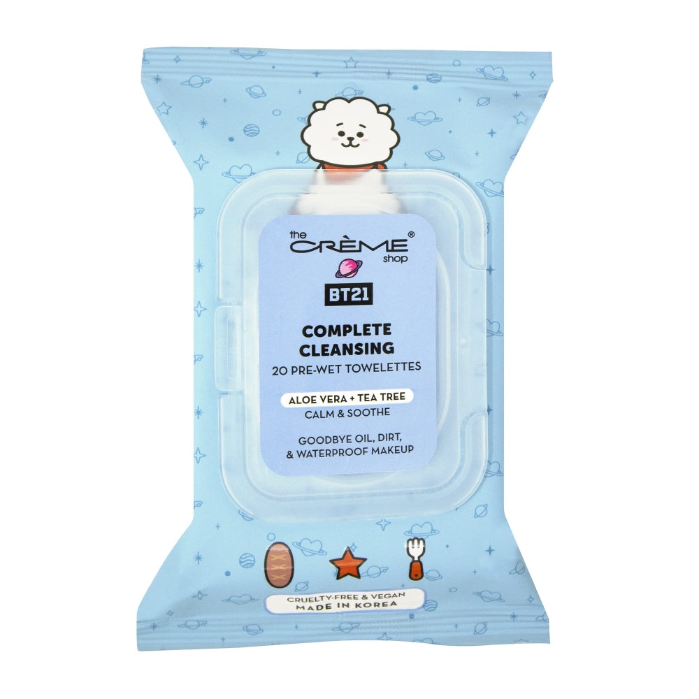 The Crème Shop BT21 RJ Complete Cleansing Towelettes - Aloe Vera & Tea Tree (20 Pre-Wet Towelettes)