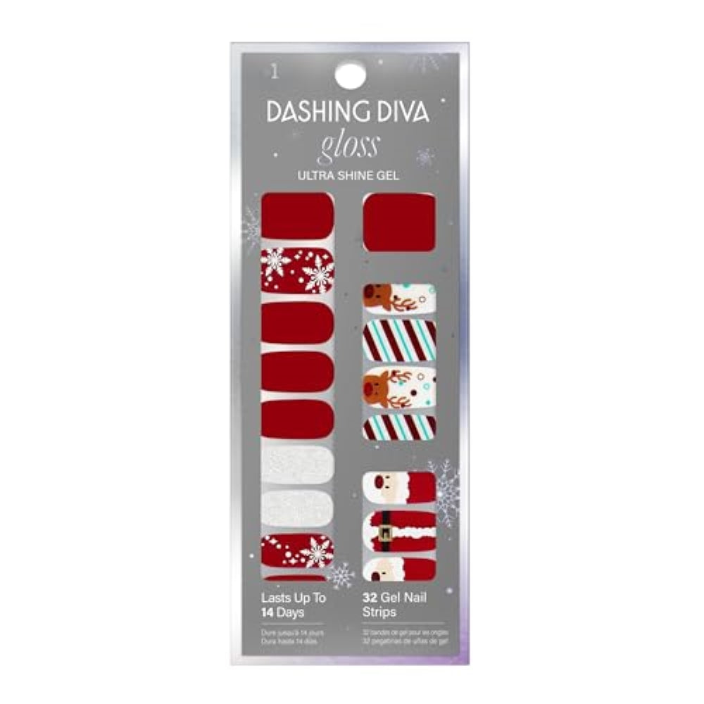Dashing Diva Gloss Nail Strips - Santa's Helper | UV Free, Chip Resistant, Long Lasting Gel Nail Stickers | Contains 32 Nail Wraps, 1 Prep Pad, 1 Nail File