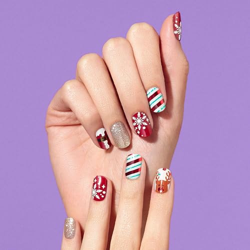 Dashing Diva Gloss Nail Strips - Santa's Helper | UV Free, Chip Resistant, Long Lasting Gel Nail Stickers | Contains 32 Nail Wraps, 1 Prep Pad, 1 Nail File