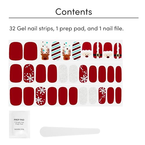 Dashing Diva Gloss Nail Strips - Santa's Helper | UV Free, Chip Resistant, Long Lasting Gel Nail Stickers | Contains 32 Nail Wraps, 1 Prep Pad, 1 Nail File