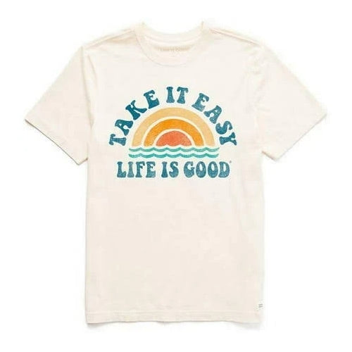 Life Is Good Men's Take It Easy Rainbow Waves Short Sleeve Tee White Medium
