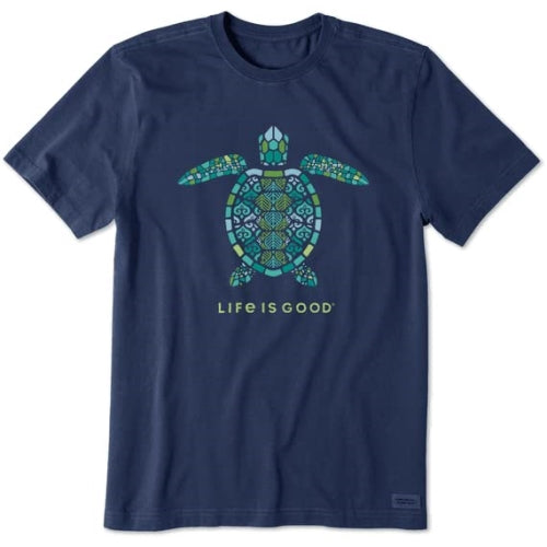 Life is Good Men's Mandala Turtle Short Sleeve Crusher-LITE Tee (Large, Darkest Blue)