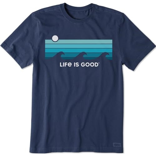 Life is Good Men's Retro Wave Stripe Short Sleeve Crusher-LITE Tee (Small, Darkest Blue)