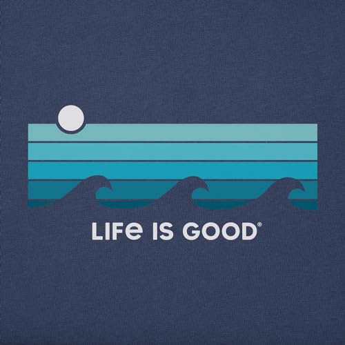 Life is Good Men's Retro Wave Stripe Short Sleeve Crusher-LITE Tee (X-Large, Darkest Blue)