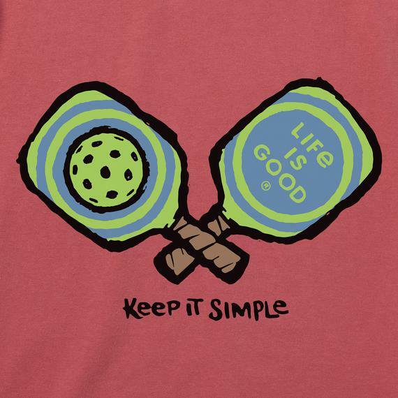 Life is Good Men's Keep It Simple Pickleball Short Sleeve Crusher-LITE Tee (X-Large, Faded Red)