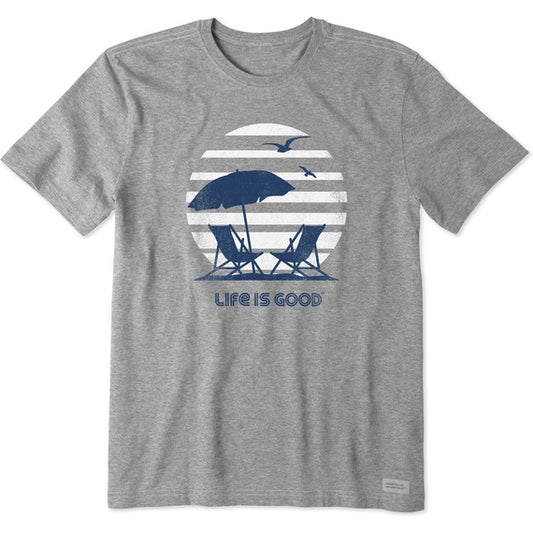 Life is Good Men's 70's Retro Beach Umbrella Short Sleeve Tee (Large, Heather Gray)