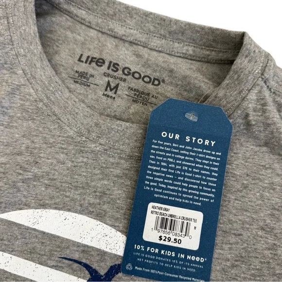 Life is Good Men's 70's Retro Beach Umbrella Short Sleeve Tee (Large, Heather Gray)