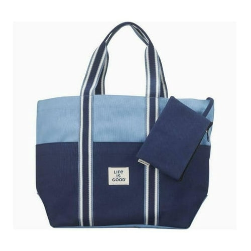 Life is Good Everyday Canvas Tote Plus Wristlet, Blue