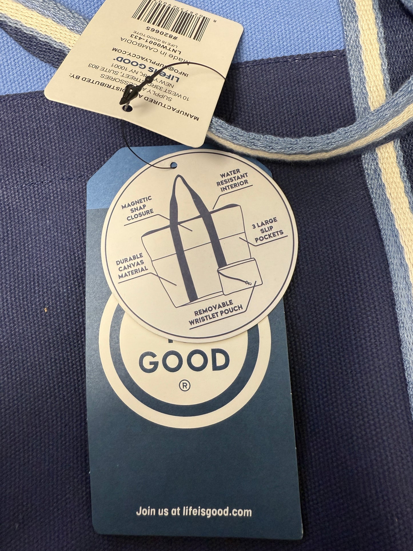 Life is Good Everyday Canvas Tote Plus Wristlet, Blue