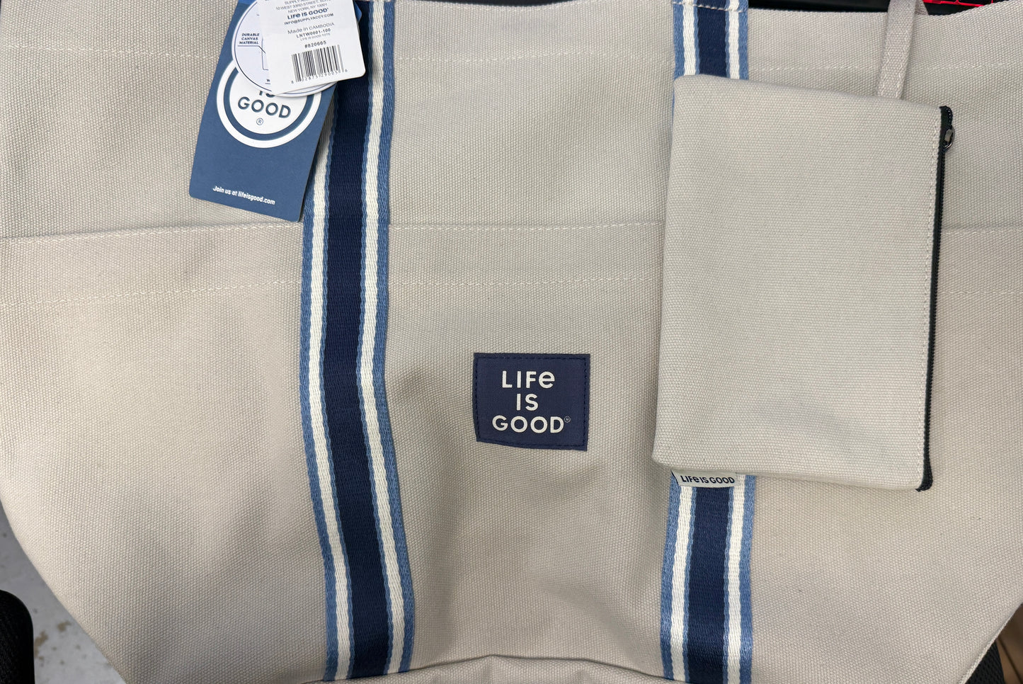 Life is Good Everyday Canvas Tote Plus Wristlet, Bone