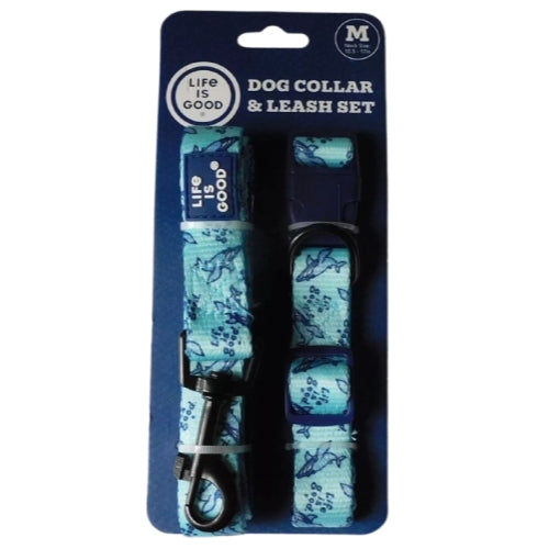 Life is Good Dog Collar & Leash Set, Medium (Neck size 10.5 - 17 in), 5 Foot