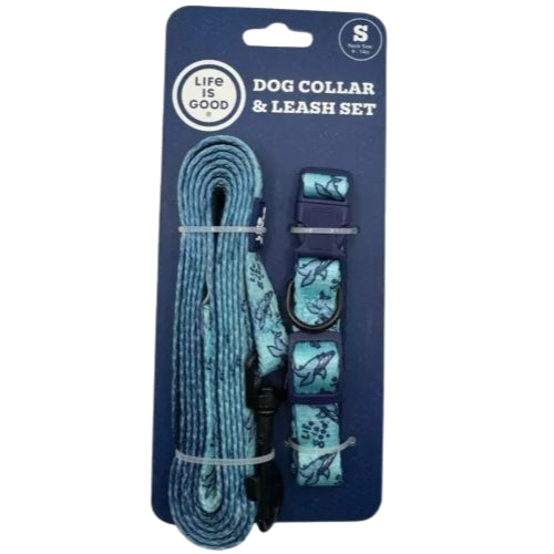 Life is Good Dog Collar & Leash Set, Small (Neck size 9 - 14 in), 5 Foot Long Leash