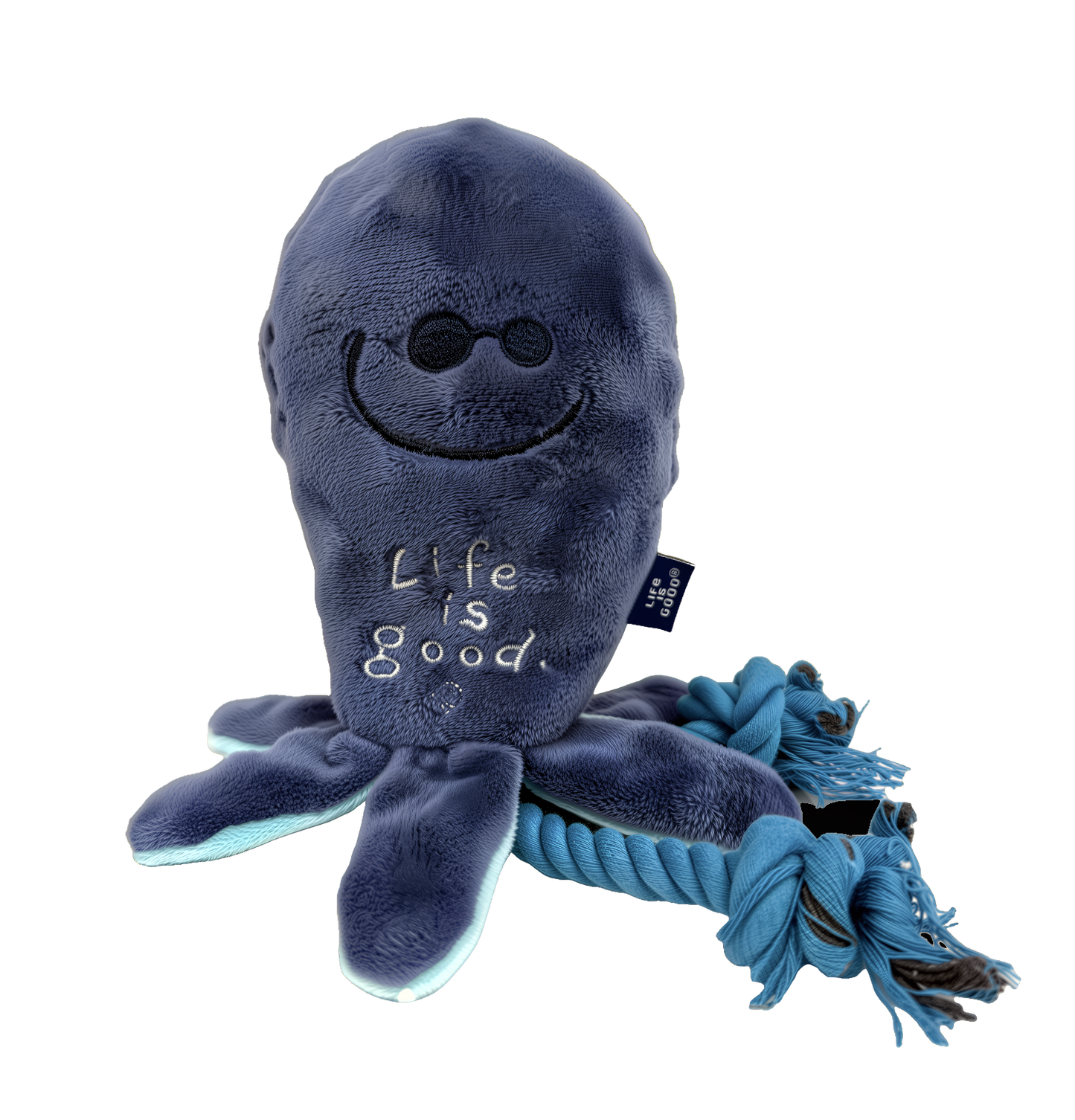Life is Good Dog Toy Plush with Rope and Squaker 9 1/2 Tall, Octapus, Great for Tug of War Playing
