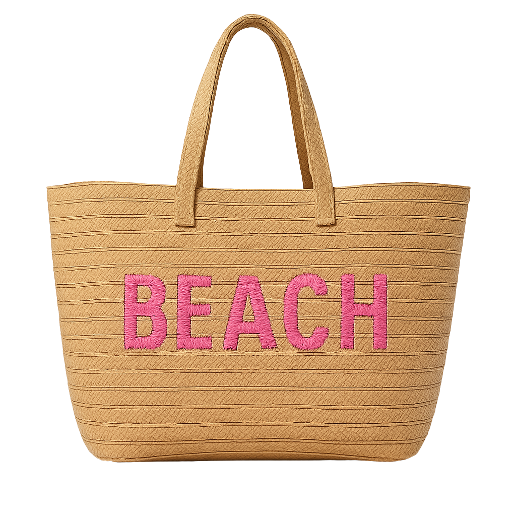 Kasa Style 23" Over-sized Straw Tote - BEACH Embroidered Double Handle Weekend Beach Bag
