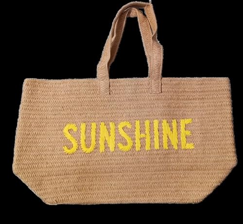 Kasa Style 23" Over-sized Straw Tote - SUNSHINE Embroidered Double Handle Weekend Beach Bag