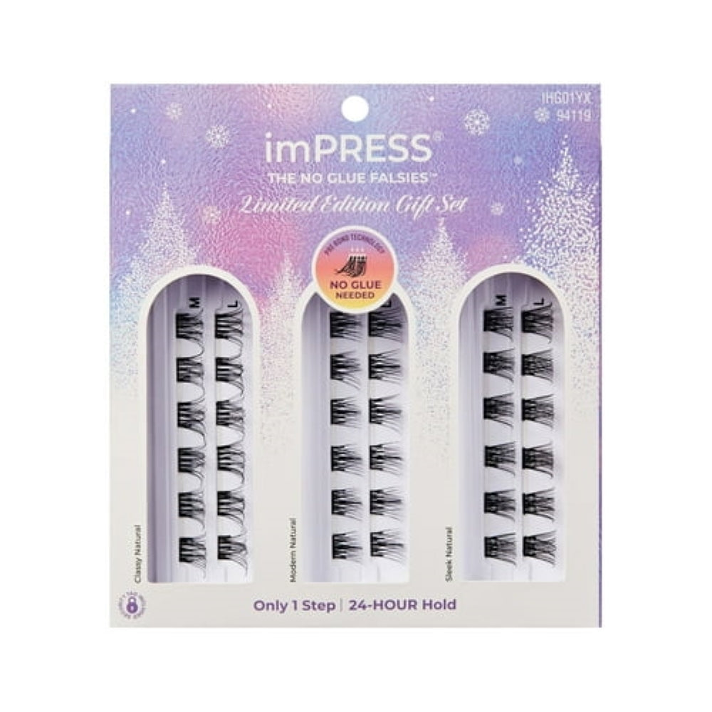 KISS Holiday Gift Set Self Adhesive Eyelashes, Natural, 14 mm, 36 Lash Clusters