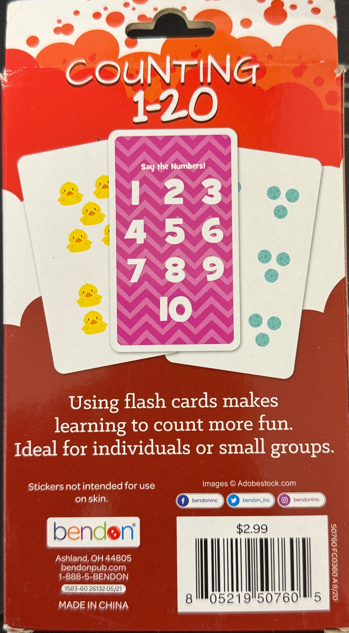 Bendon Counting 1-20 Pre-K Flash Cards - Includes Reward Sticker