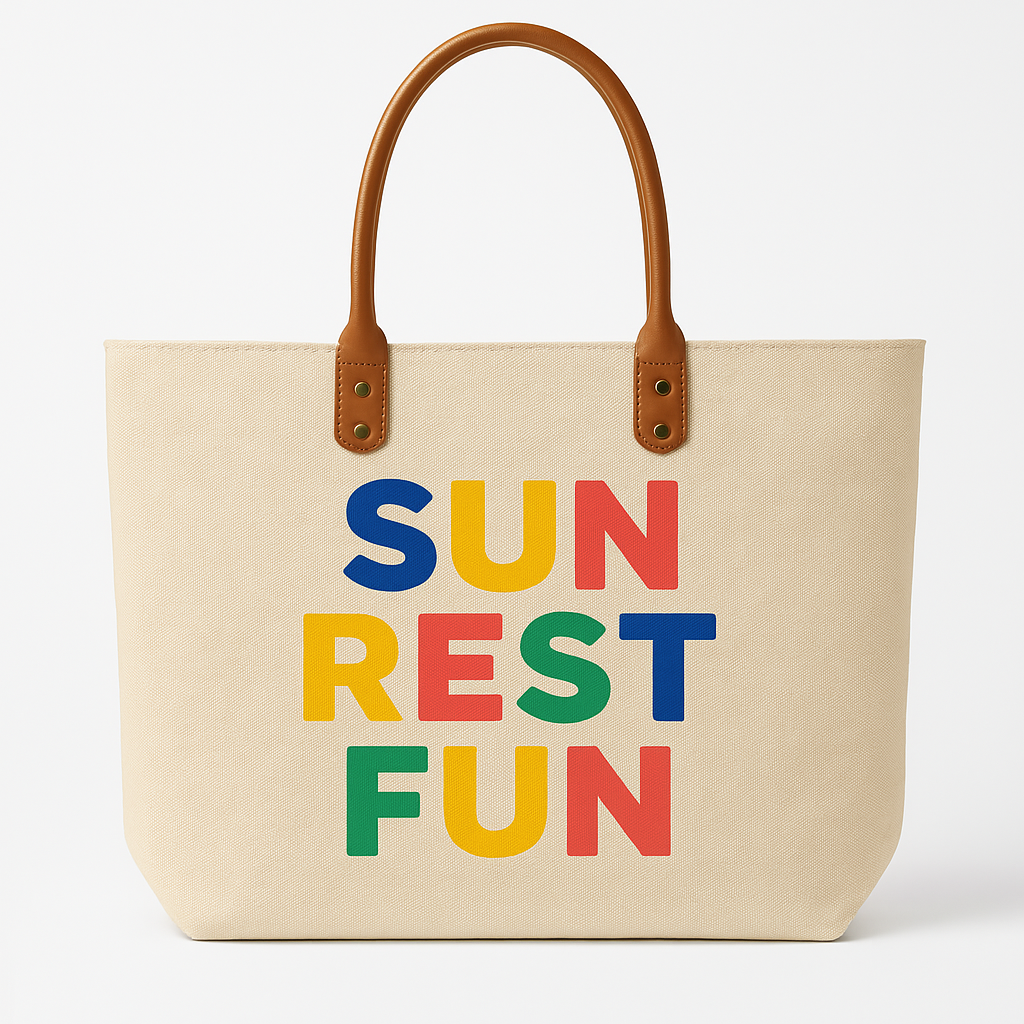 Woven Tote 22" Travel Canteen "Sun Rest Fun" Tropical Beach Bag
