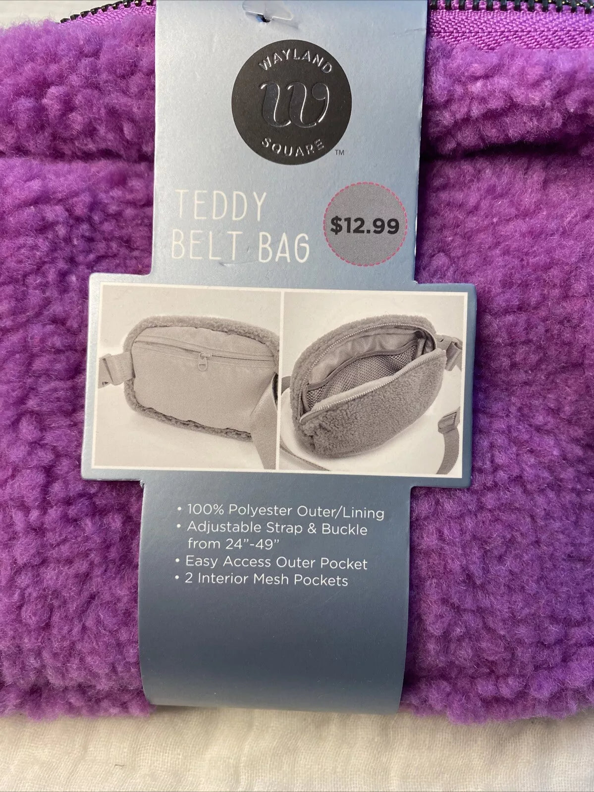 WAYLAND Teddy Belt Bag Women Fanny Pack Waist Fuchsia Fleece