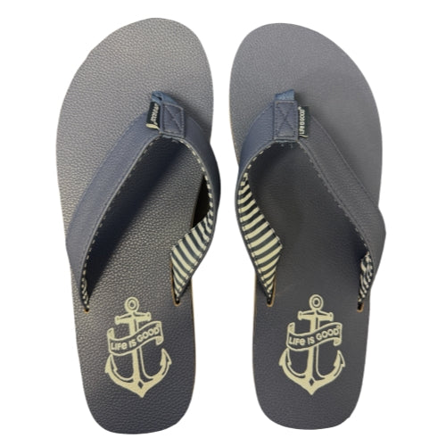 Life Is Good Anchor Flip Flops Mens Size - 8 US Blue
