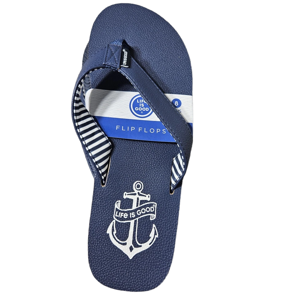 Life Is Good Anchor Flip Flops Mens Size - 8 US Blue