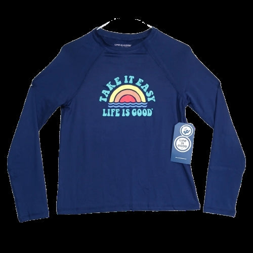 Life Is Good Sun Shirt Kids Take It Easy Long Sleeve Beach Rushguard UPF 50 X-Large
