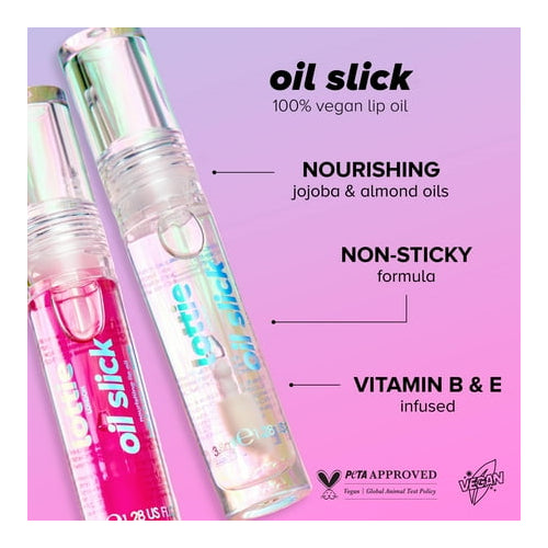 Lottie London Oil Slick, 100% Vegan Lip Oil, Grape, (2 Pack of 0.11 Fl Oz)