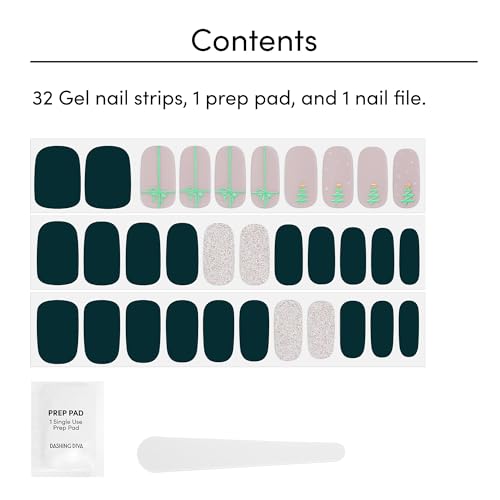 Dashing Diva Gloss Nail Strips - Tree Skirt | UV Free, Chip Resistant, Long Lasting Gel Nail Stickers | Contains 32 Nail Wraps, 1 Prep Pad, 1 Nail File