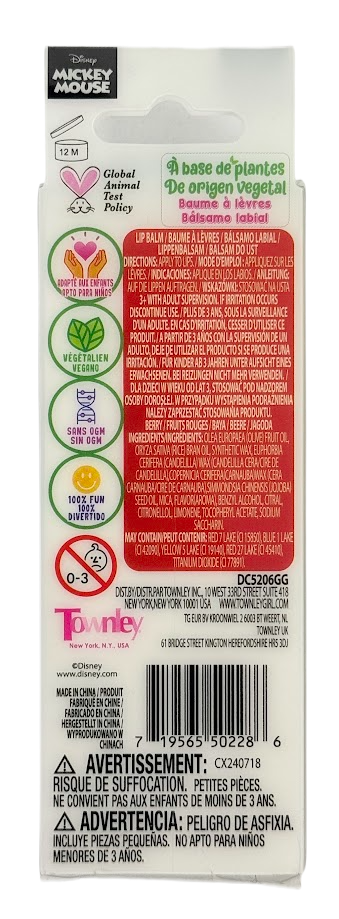 Disney Mickey Mouse Berry Flavored Plant Based Lip Balm and Topper