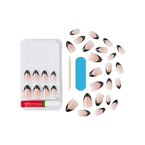 KISS Voguish Fantasy Holiday, Press on Nails, At Christmas, Black, Medium Almond, 28 Count