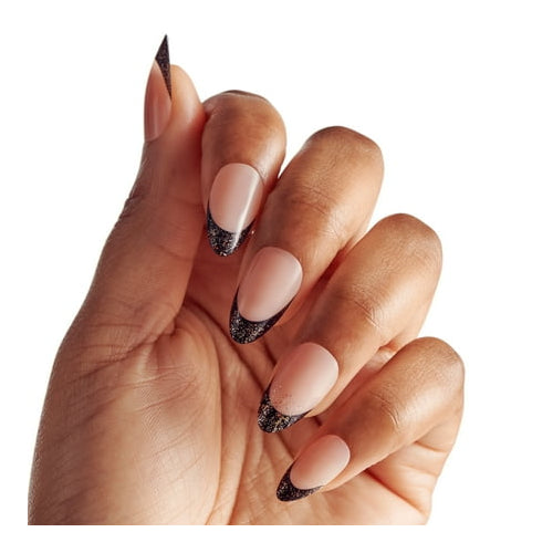 KISS Voguish Fantasy Holiday, Press on Nails, At Christmas, Black, Medium Almond, 28 Count